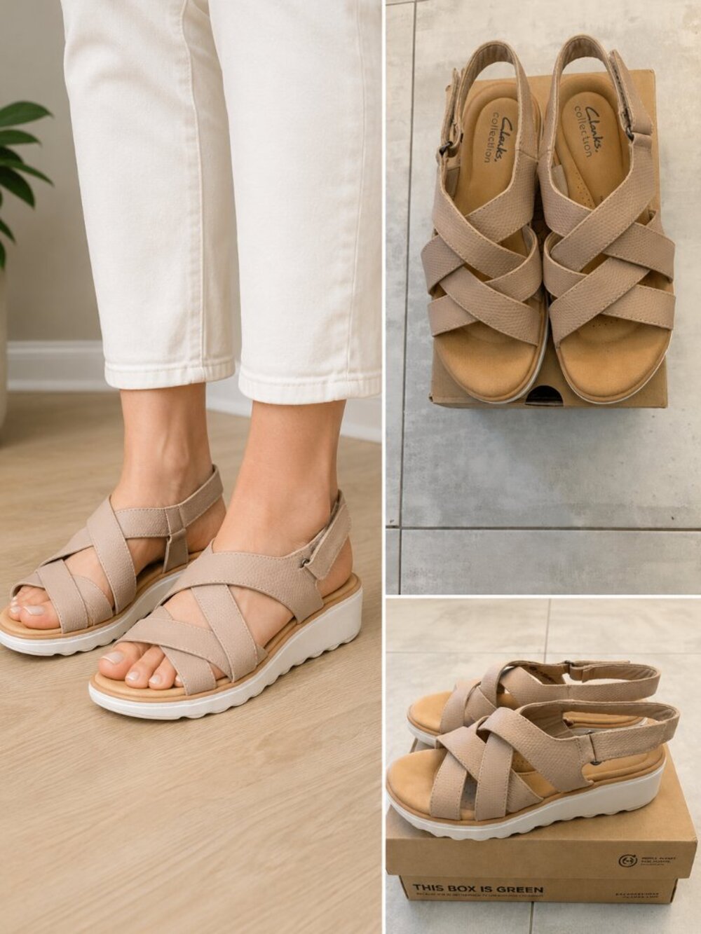 Clarks Women's Comfort Sandals – neutral color – Lightweight Wedge